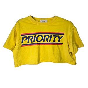 Y2K Forever 21 USPS Priority Mail Crop Top – Small, Yellow Graphic Tee